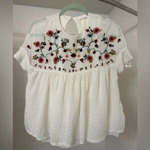Zara White Blouse with Colorful Floral Embroidery